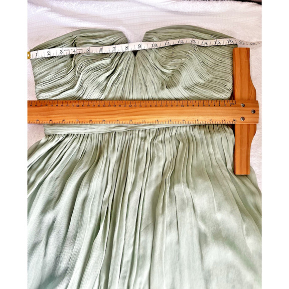 J Crew Cocktail Bridesmaids Sage green Chiffon Sweetheart Romantic Maxi Dress-8 - Picture 7 of 11